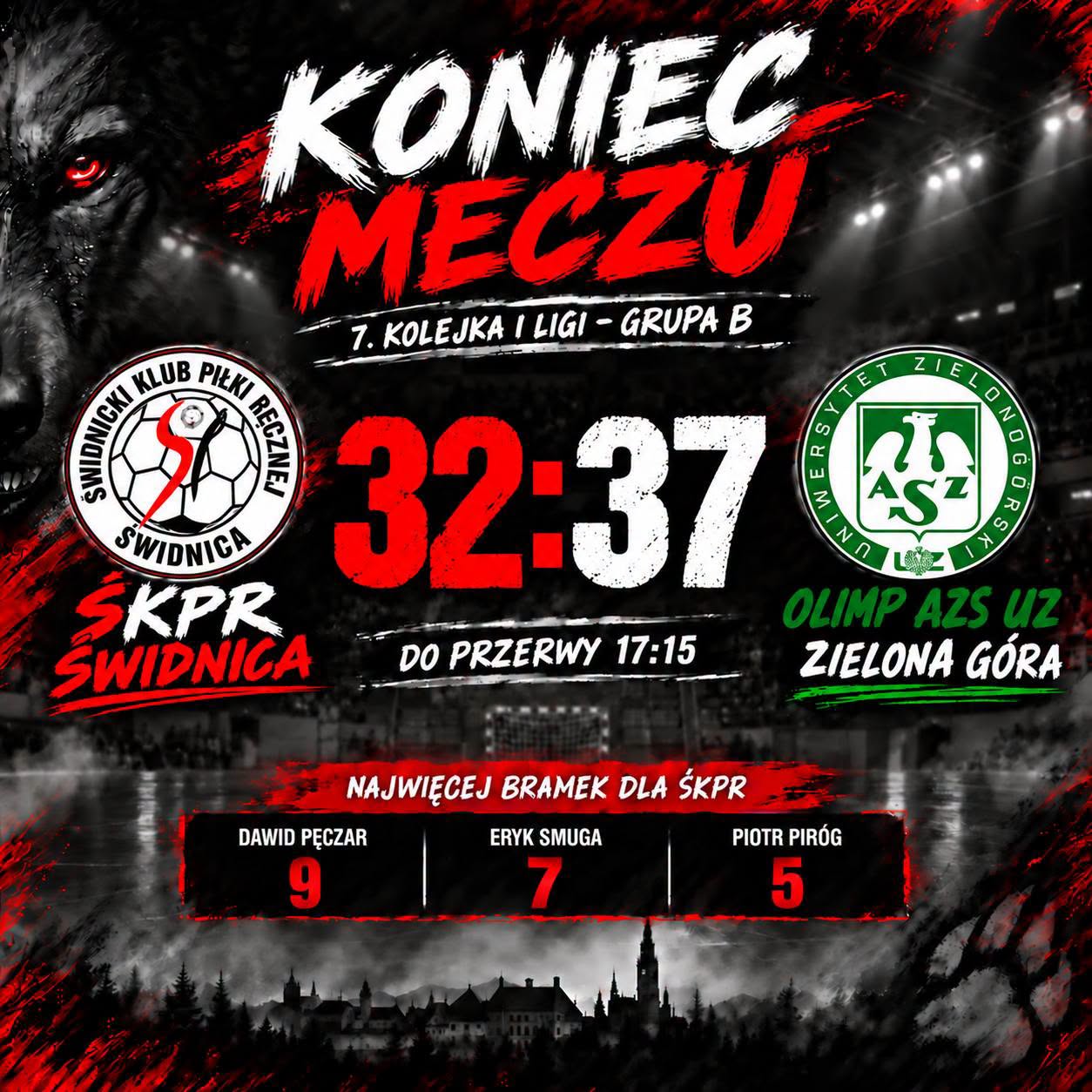 ŚKPR Świdnica prowadziło 9:3, ale przegrało z AZS Uniwersytetu Zielonogórskiego 32:37