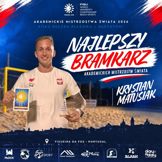 Krystian Matusiak najlepszym bramkarzem Akademickich Mistrzostw Świata w piłce ręcznej plażowej