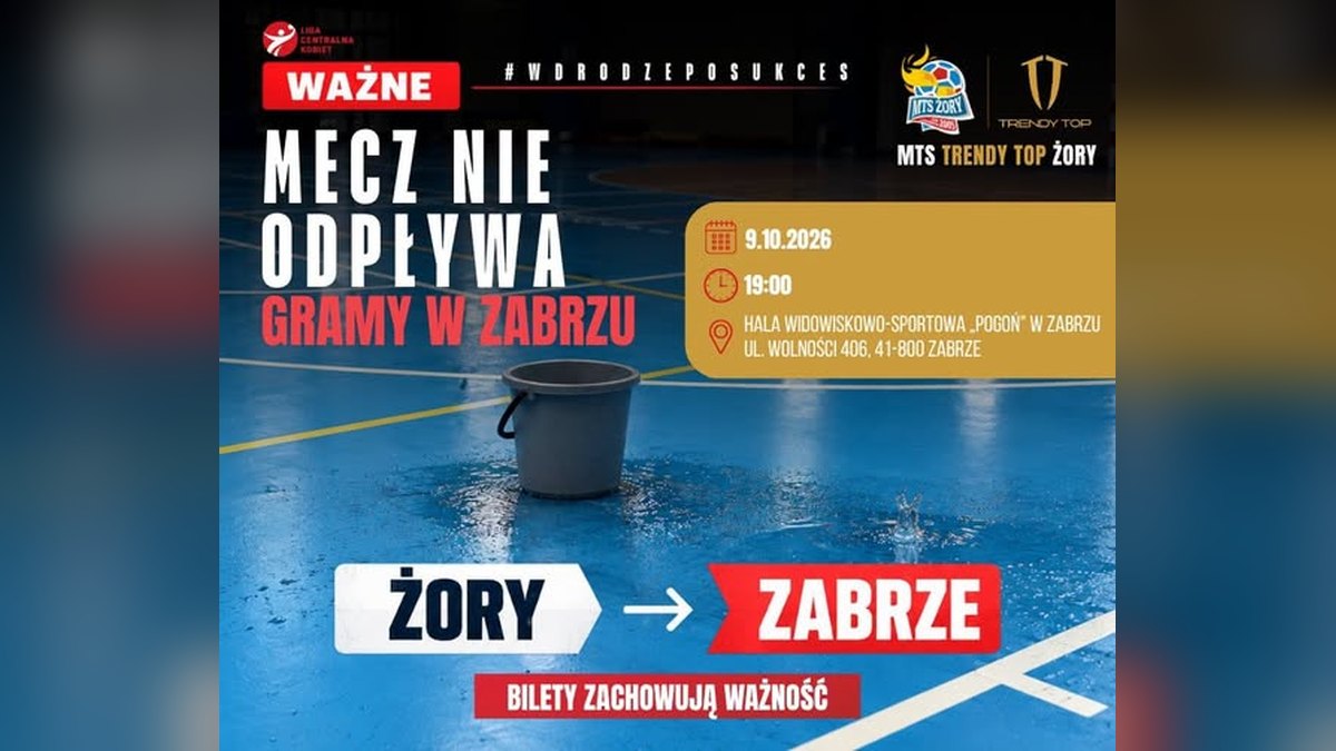 Awaria dachu na MOSiR w Żorach. Mecz Ligi Centralnej przeniesiony do Zabrza